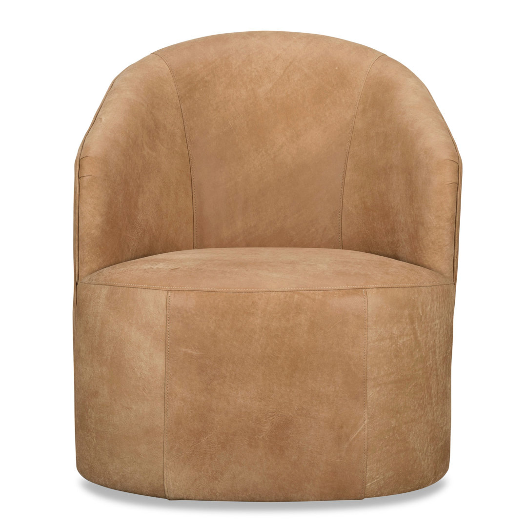 Deryn Genuine Leather Swivel Barrel Chair